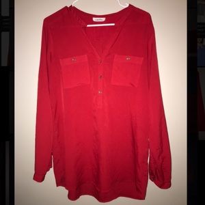 Calvin Klein Red Long Sleeve Blouse Shirt Top